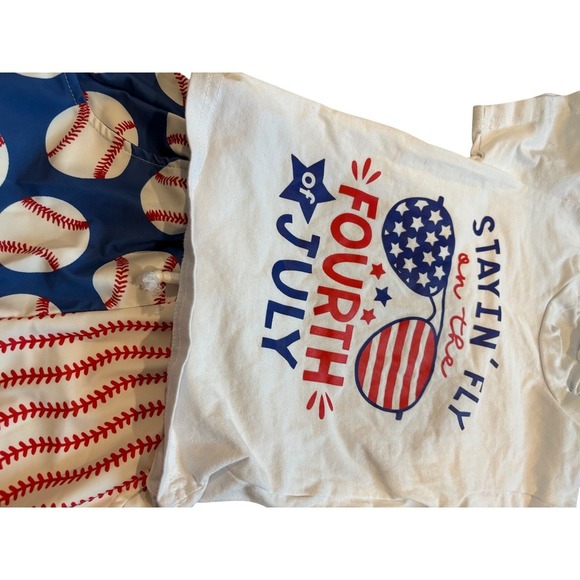 Fourth of July Baseball Outfit T-Shirt & Shorts Set - Size 2-3 Years - Picture 4 of 5